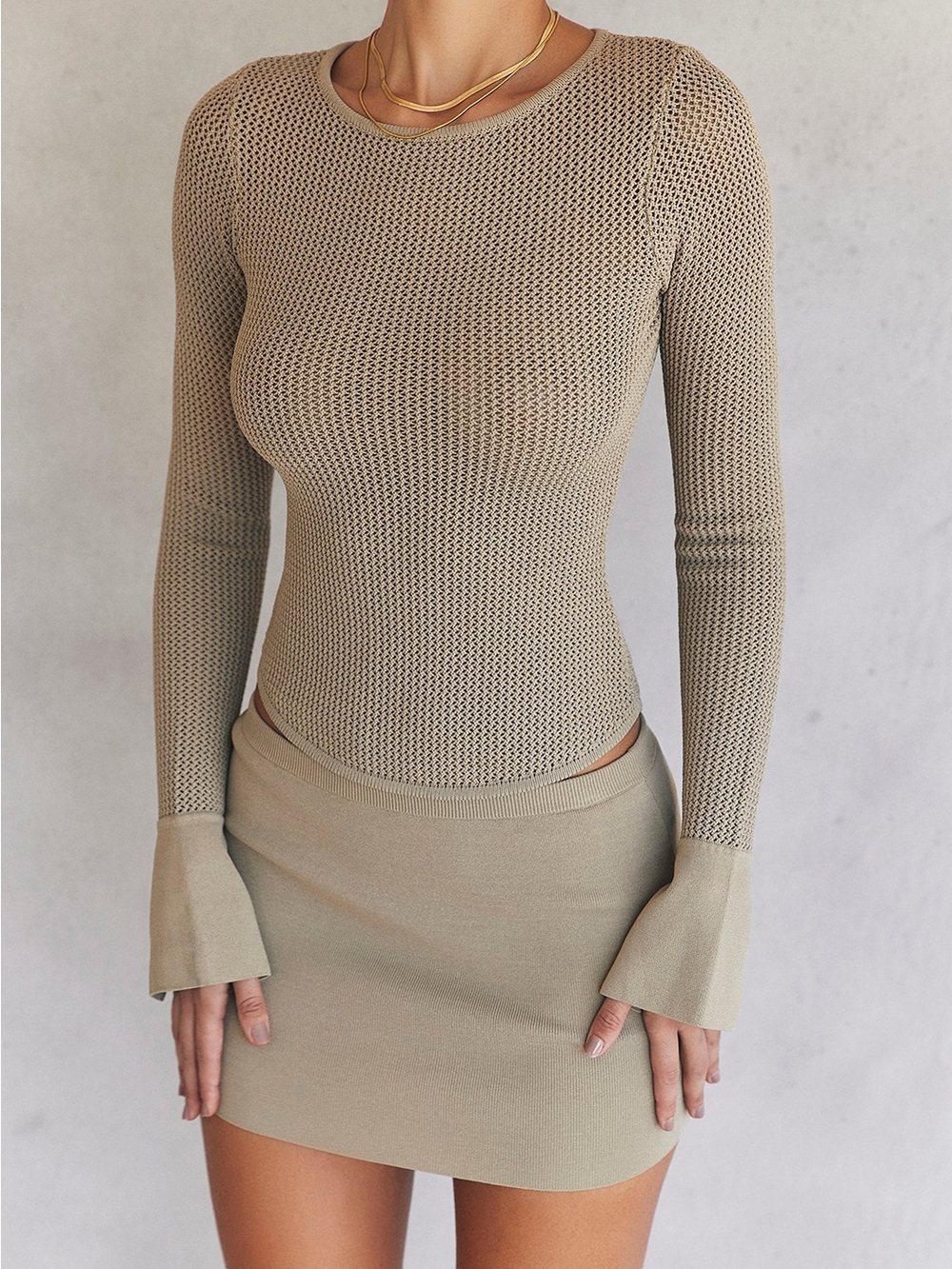 House of CB Savannah taupe knit long sleeve top